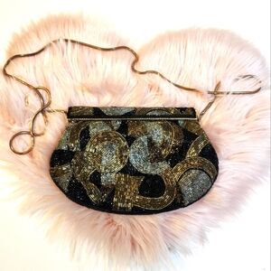 Vintage embelished Black Gold and silver small evening purse